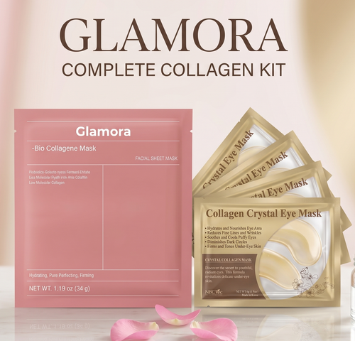 Kit colágeno- 1 Mascarilla hidratante facial+3 Parches para ojeras de colágeno