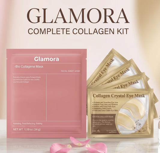 Kit colágeno- 1 Mascarilla hidratante facial+3 Parches para ojeras de colágeno